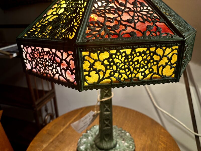 SUPERB Antique Peacock Arts & Crafts Lamp by B&H - Stickley era - Image 11