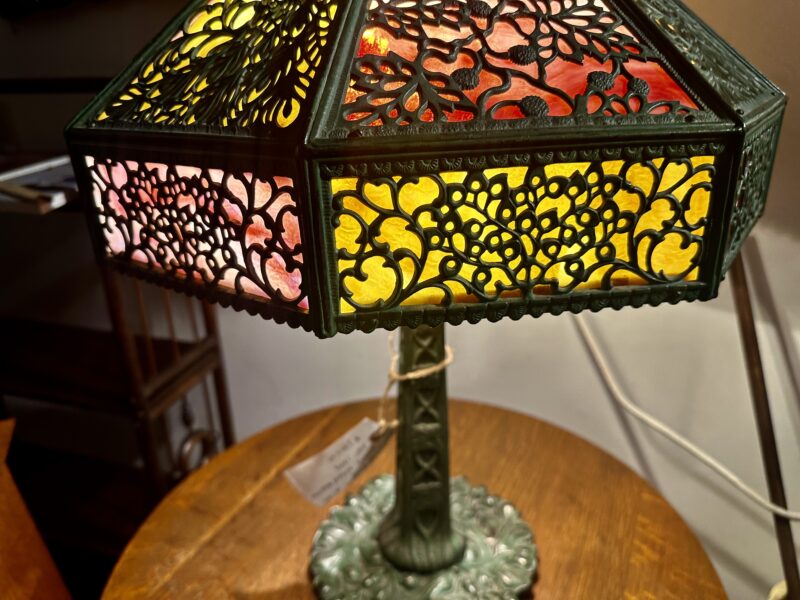 SUPERB Antique Peacock Arts & Crafts Lamp by B&H - Stickley era - Image 10