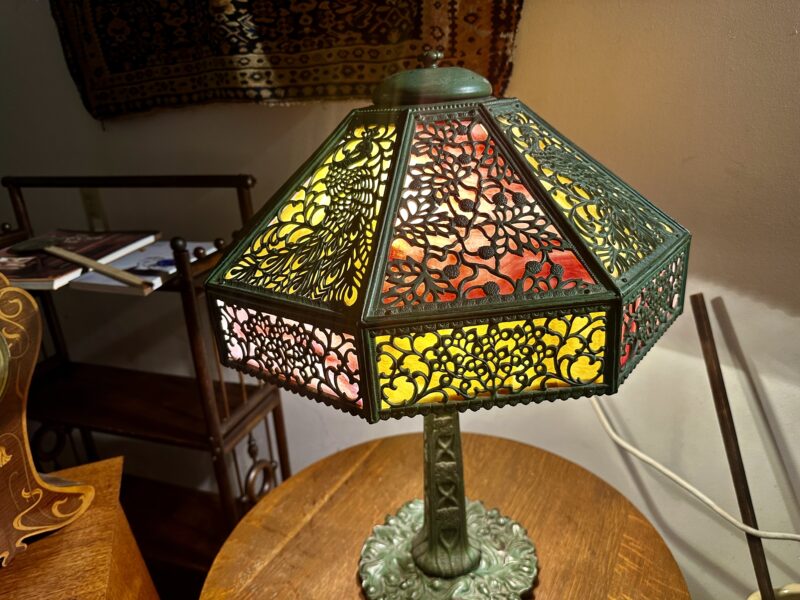 SUPERB Antique Peacock Arts & Crafts Lamp by B&H - Stickley era - Image 8