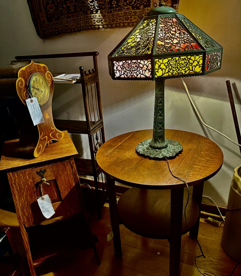 SUPERB Antique Peacock Arts & Crafts Lamp by B&H - Stickley era - Image 7