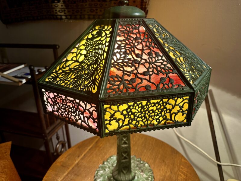 SUPERB Antique Peacock Arts & Crafts Lamp by B&H - Stickley era - Image 14