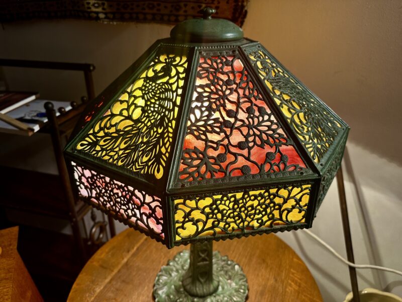 SUPERB Antique Peacock Arts & Crafts Lamp by B&H - Stickley era - Image 13