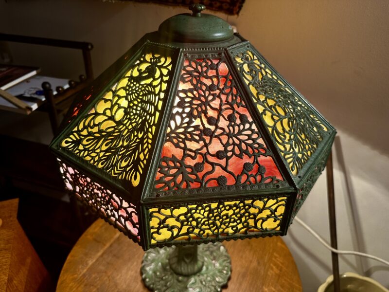 SUPERB Antique Peacock Arts & Crafts Lamp by B&H - Stickley era - Image 12