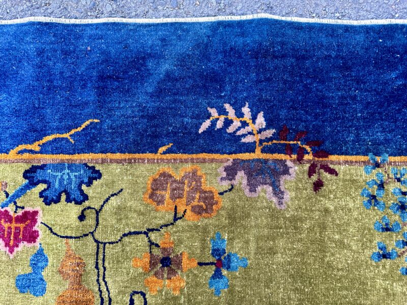 Antique Art Deco Chinese Rug with Olive and Violet Colors and Hints of Gold RR5164 - Image 7