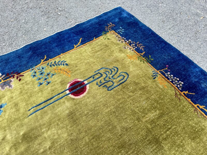 Antique Art Deco Chinese Rug with Olive and Violet Colors and Hints of Gold RR5164 - Image 8