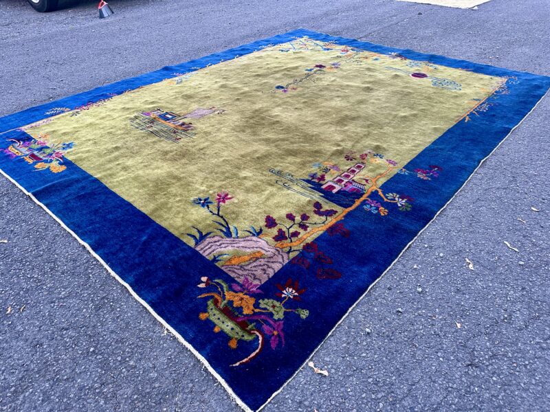 Antique Art Deco Chinese Rug with Olive and Violet Colors and Hints of Gold RR5164 - Image 3