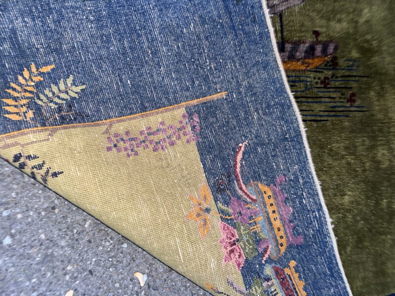 Antique Art Deco Chinese Rug with Olive and Violet Colors and Hints of Gold RR5164 - Image 5