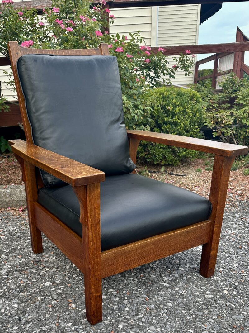 Antique GUSTAV STICKLEY open arm Morris chair - w8051