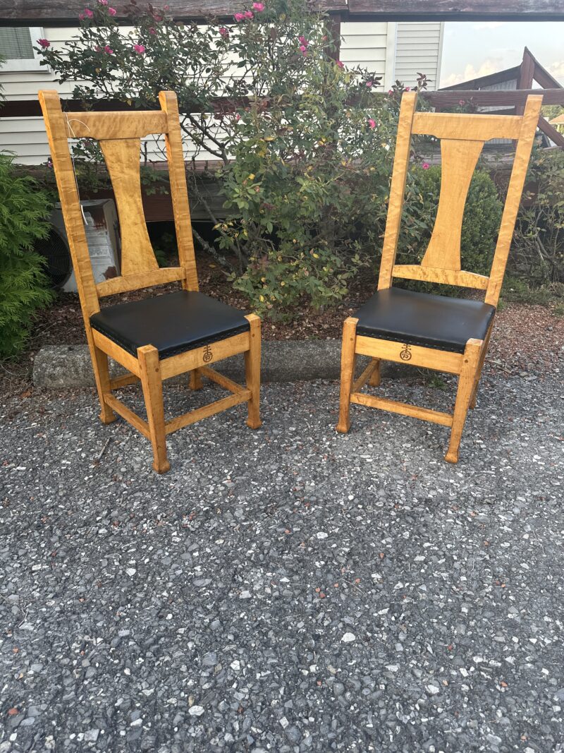 Pair of Roycroft Bird's Eye Maple Chairs - circa early 1900s - SOLD!! - Image 9