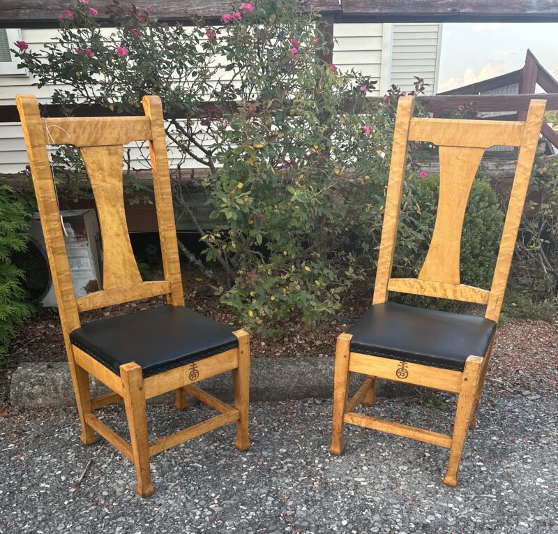 Pair of Roycroft Bird's Eye Maple Chairs - circa early 1900s - SOLD!!