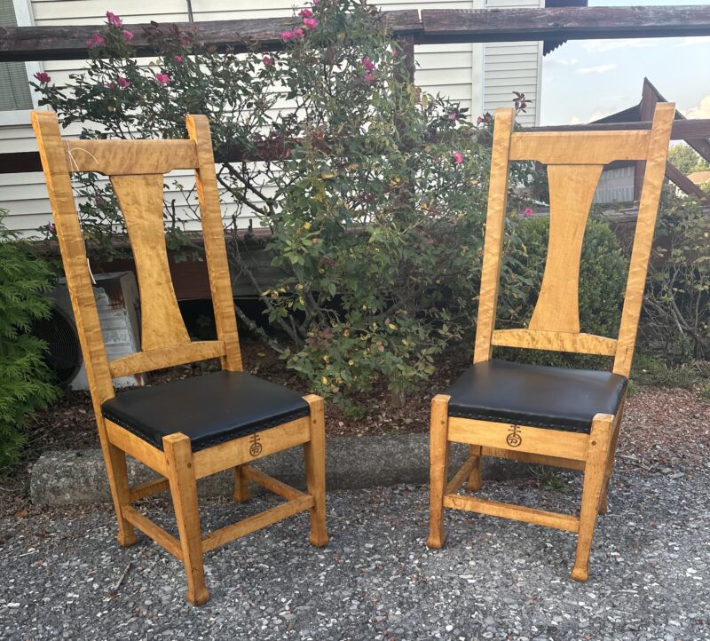 Pair of Roycroft Bird's Eye Maple Chairs - circa early 1900s - SOLD!! - Image 8