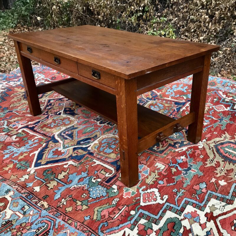 Great Antique L&JG STICKLEY three drawer Library Table  W081 - Image 2