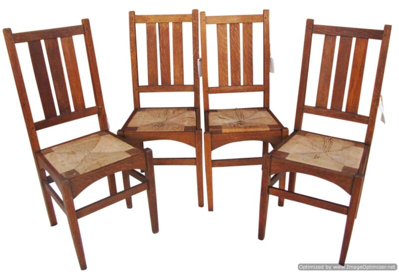 Great Antique Set of 4 Gustav Stickley Dining Chairs w3338