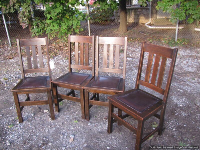 Antique Set of 4 Arts and Crafts Stickley Brothers style chairs W4303 - Image 2
