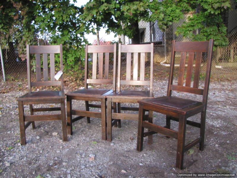 Antique Set of 4 Arts and Crafts Stickley Brothers style chairs W4303