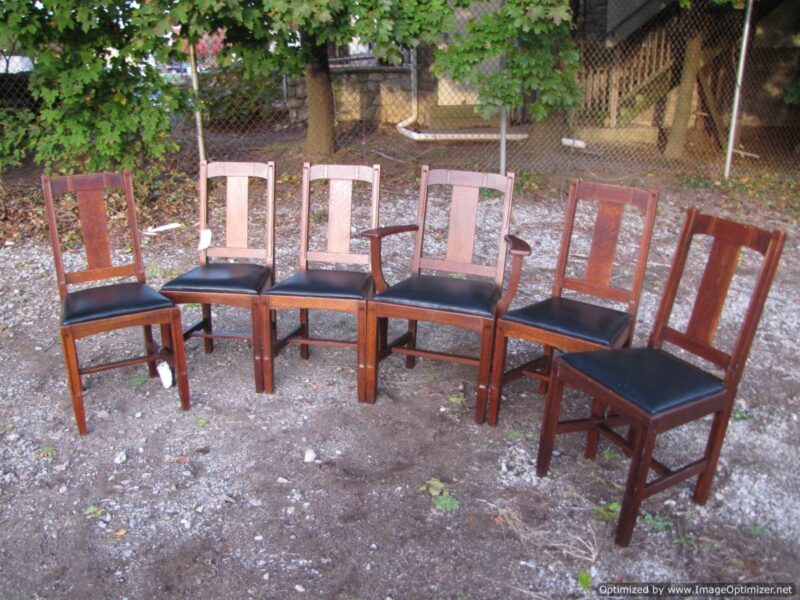 Great Antique set of 6 Limbert Dining Chairs A&C Stickley era W4430 - Image 2