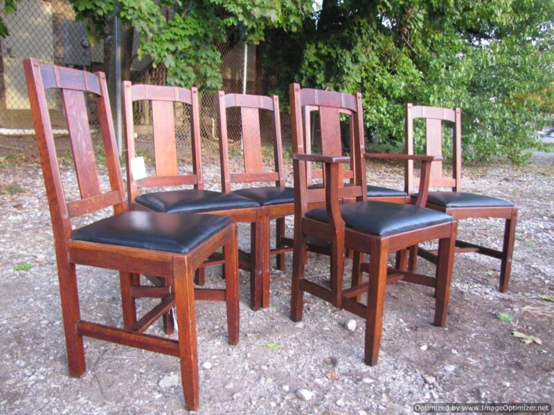 Great Antique set of 6 Limbert Dining Chairs A&C Stickley era W4430 - Image 6