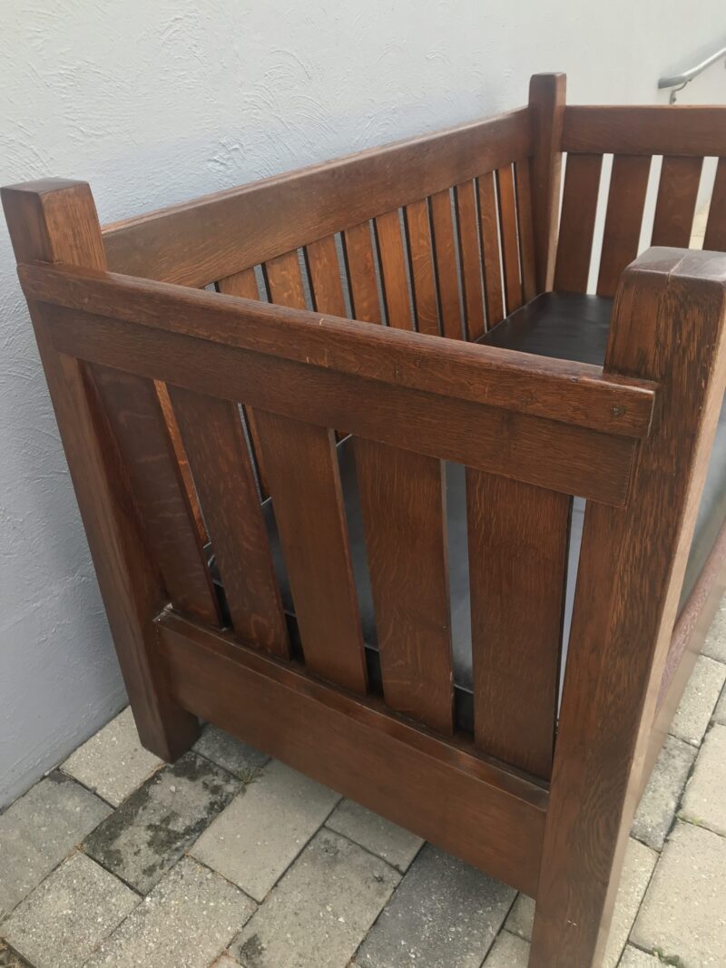 W4793 Gustav Stickley Golden Oak Crib Settle - Image 20