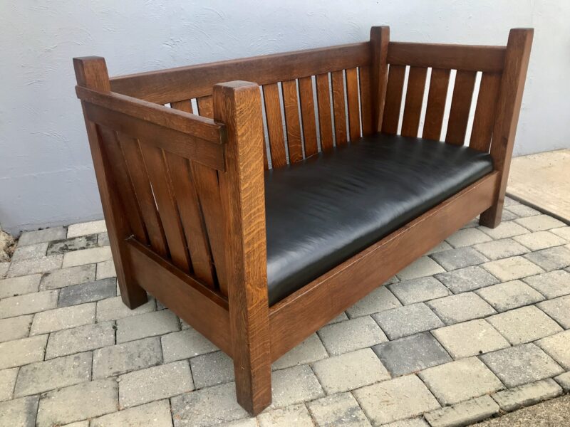 W4793 Gustav Stickley Golden Oak Crib Settle - Image 14