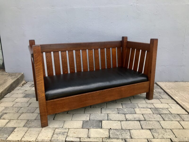 W4793 Gustav Stickley Golden Oak Crib Settle - Image 9
