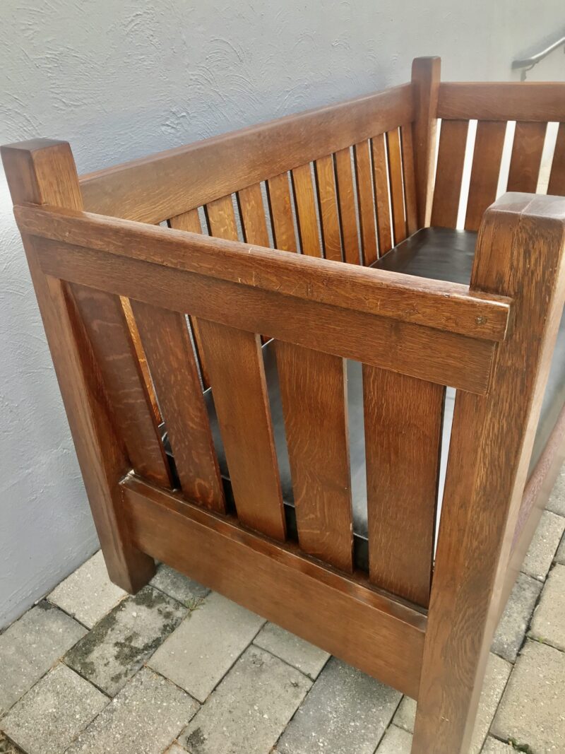 W4793 Gustav Stickley Golden Oak Crib Settle - Image 5
