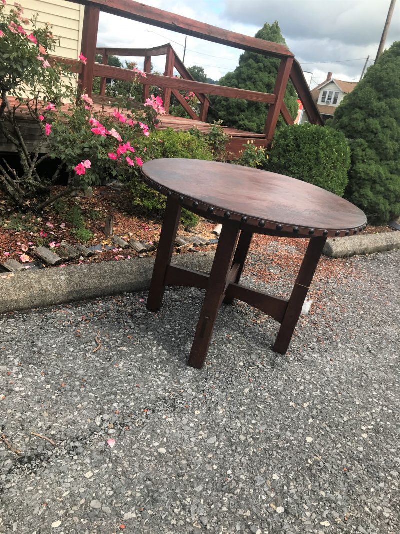 Antique Gustav Stickley Table with Original Leather Top W5310 - Image 13