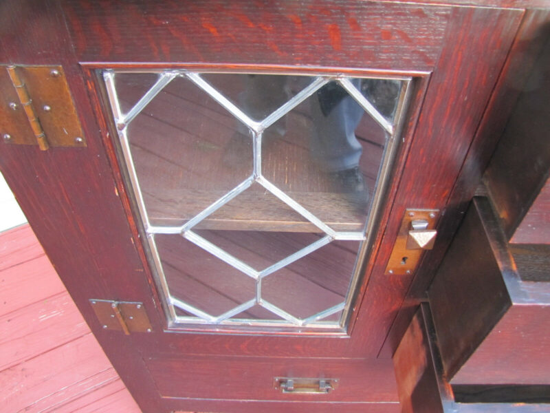 Roycroft Great Sideboard, Leaded Glass & Beveled Glass Mirror w1967 stickley er - Image 9