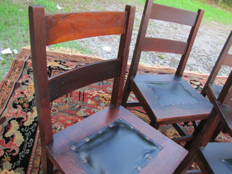 Antique Set of Five Gus Stickley Dining Chairs w5655 - Image 9