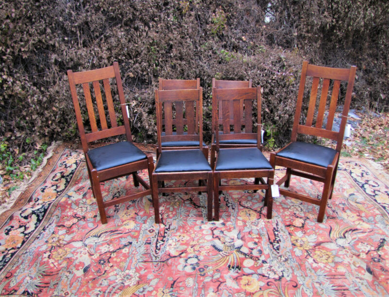 Antique Set of 6 Arts & Crafts Side Chairs. W5491 W5492