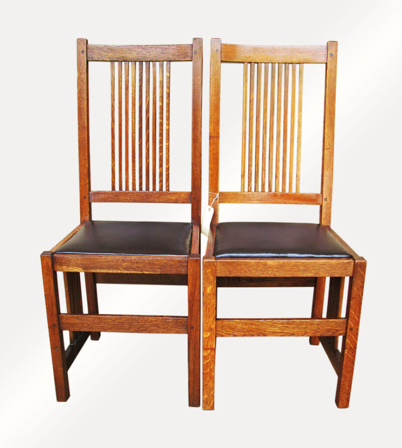 Superb Rare Pair of GUSTAV STICKLEY High Back Spindle Chairs (F831 & F6595)