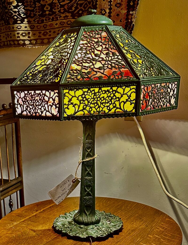 SUPERB Antique Peacock Arts & Crafts Lamp by B&H - Stickley era - Image 17
