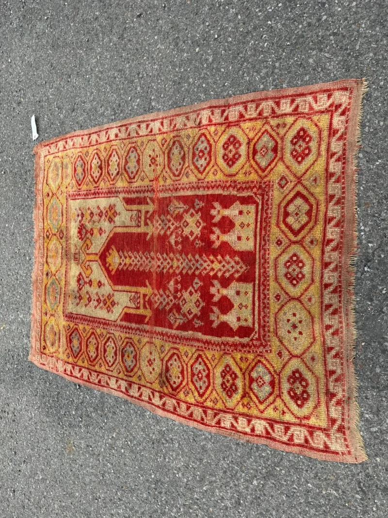 ANTIQUE TURKISH Oushak Oriental Prayer Rug 3' 6" x 4' 7" - Dated - RR5020 - Image 4