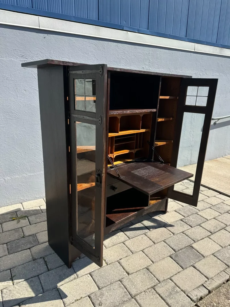 SUPERB GUSTAV STICKLEY original RARE BOOKCASE / DROP FRONT DESK - circa 1901 - Image 7
