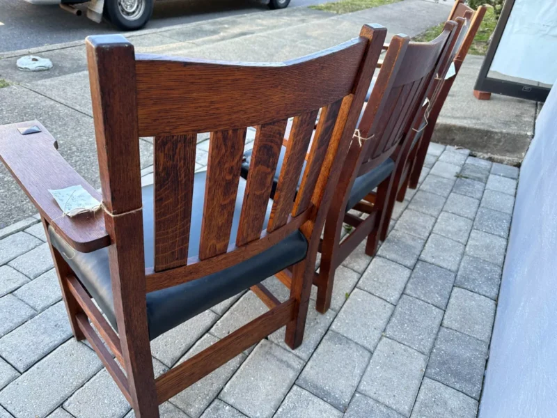 ANTIQUE SUPERB great GUSTAV STICKLEY EARLY Dining Chairs V Back MISSION Oak - w0002 - Image 9
