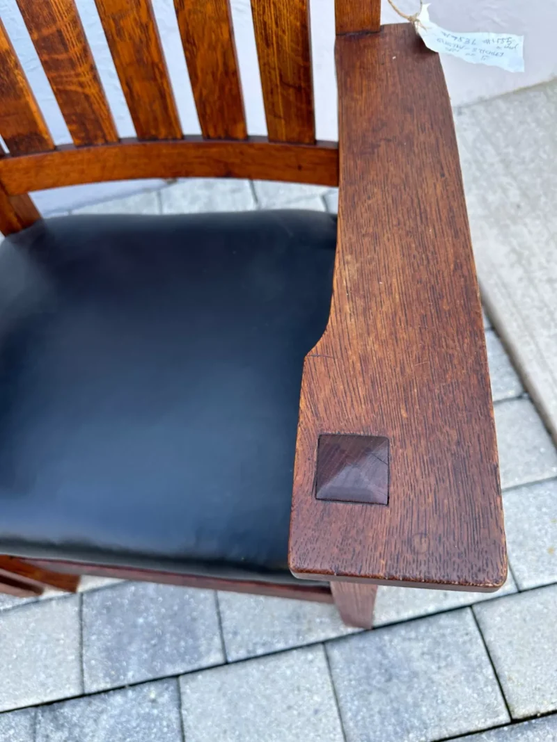 ANTIQUE SUPERB great GUSTAV STICKLEY EARLY Dining Chairs V Back MISSION Oak - w0002 - Image 11