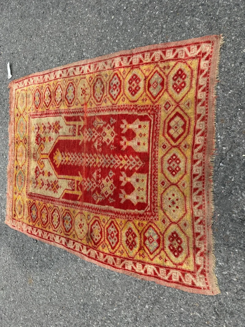 ANTIQUE TURKISH Oushak Oriental Prayer Rug 3' 6" x 4' 7" - Dated - RR5020
