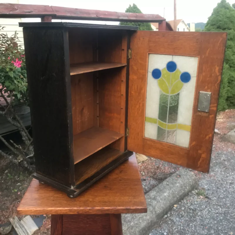 Antique Arts & Crafts Cabinet Stained Glass Stickley Era - w7057 - Image 7