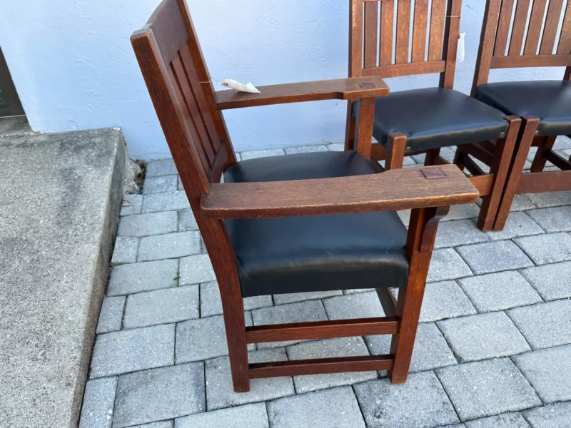 ANTIQUE SUPERB great GUSTAV STICKLEY EARLY Dining Chairs V Back MISSION Oak - w0002 - Image 16
