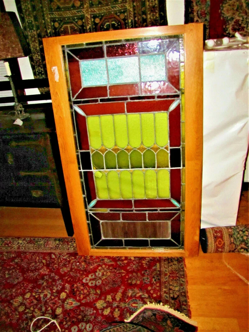 Antique Large Stained Glass Door / Window Stickley Era - W5481 - Image 5