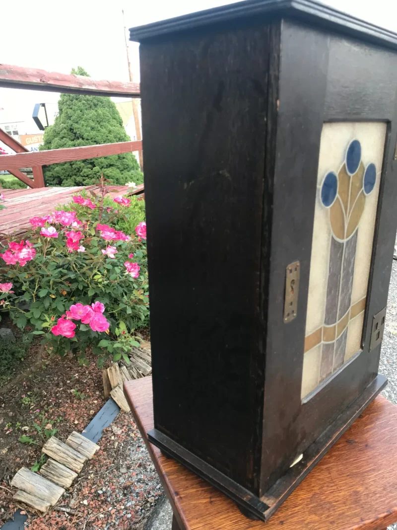 Antique Arts & Crafts Cabinet Stained Glass Stickley Era - w7057 - Image 5