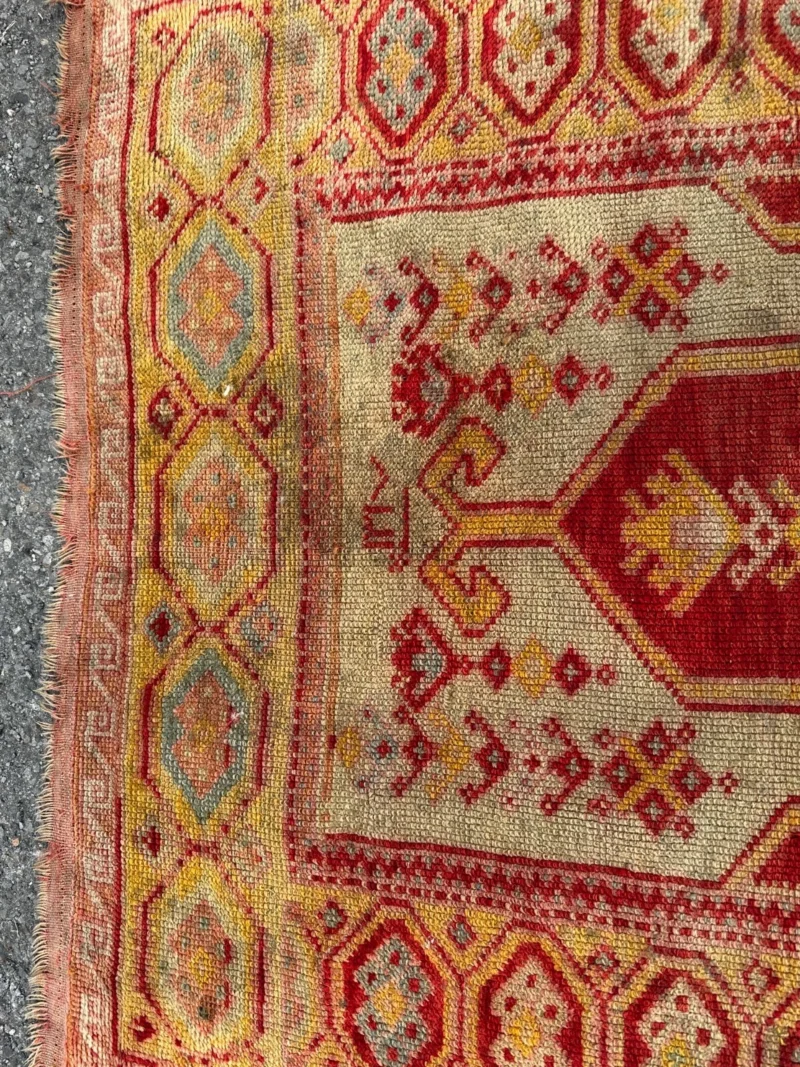 ANTIQUE TURKISH Oushak Oriental Prayer Rug 3' 6" x 4' 7" - Dated - RR5020 - Image 9