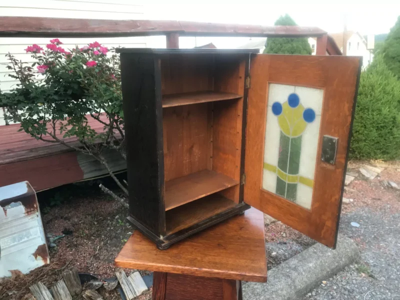 Antique Arts & Crafts Cabinet Stained Glass Stickley Era - w7057 - Image 12
