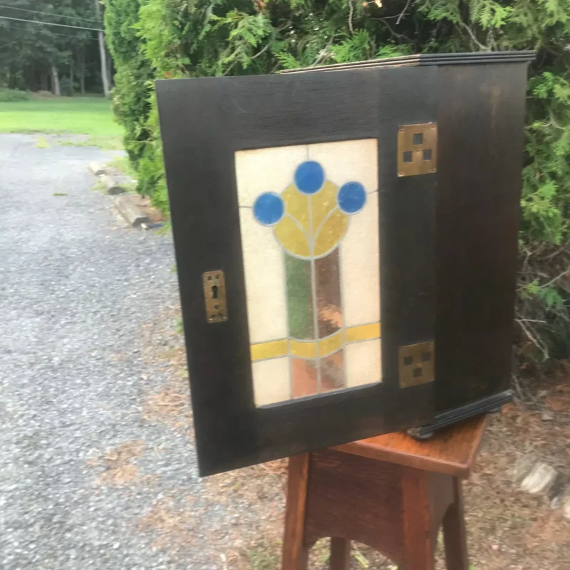 Antique Arts & Crafts Cabinet Stained Glass Stickley Era - w7057 - Image 2
