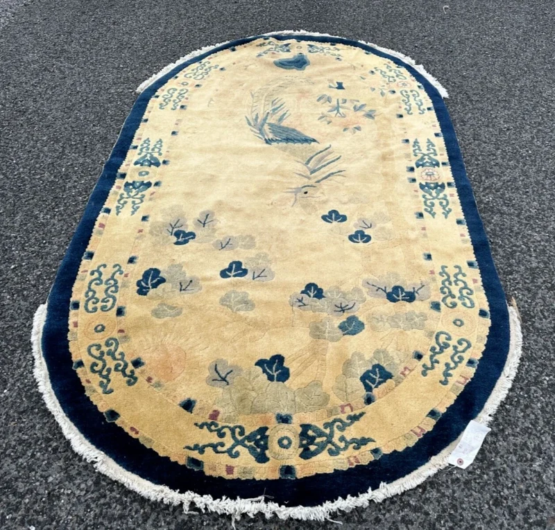 Vintage DECO oriental Chinese rug, 100% wool in good shape rr3604