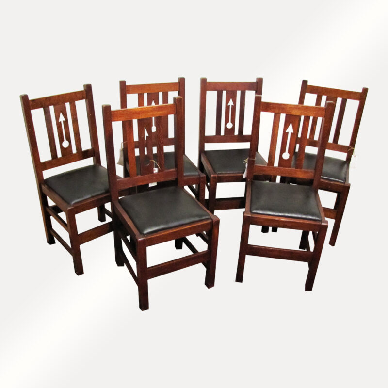Antique Set of 6 Limbert Dining Chairs with Cutouts. W1689