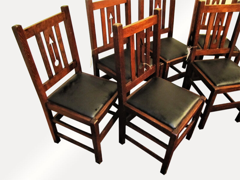 Antique Set of 6 Limbert Dining Chairs with Cutouts. W1689 - Image 3