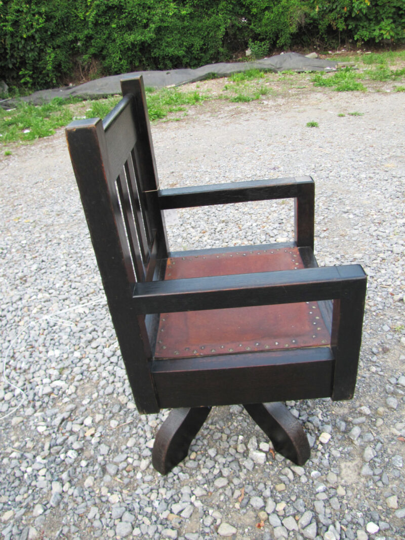 Rare  Antique  Roycroft  Swivel  Office  Chair  W1980 - Image 3