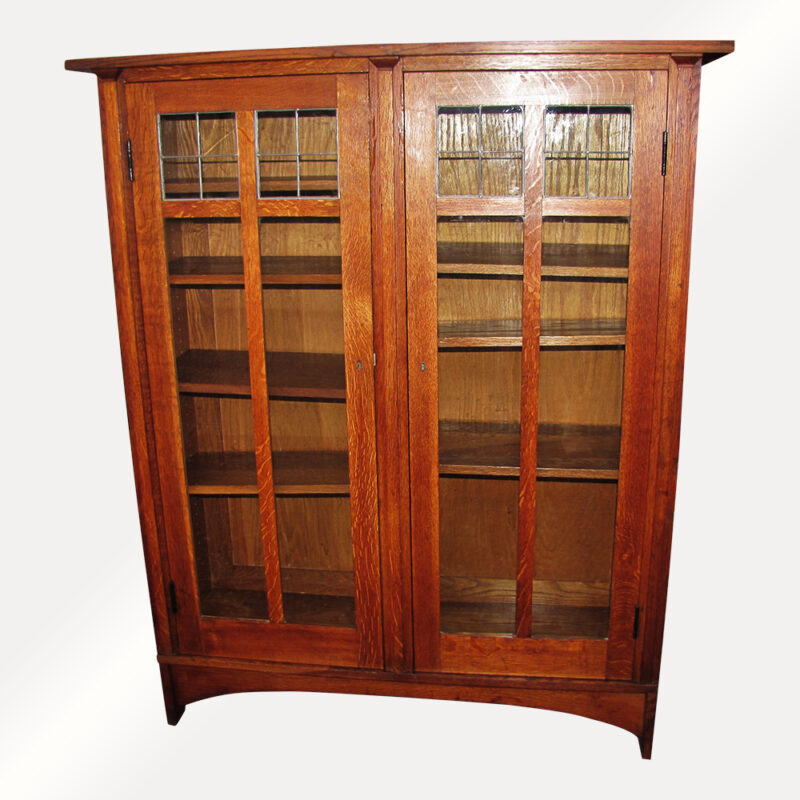 A Good Gustav Stickley two Door Bookcase with Leaded Glass w2014