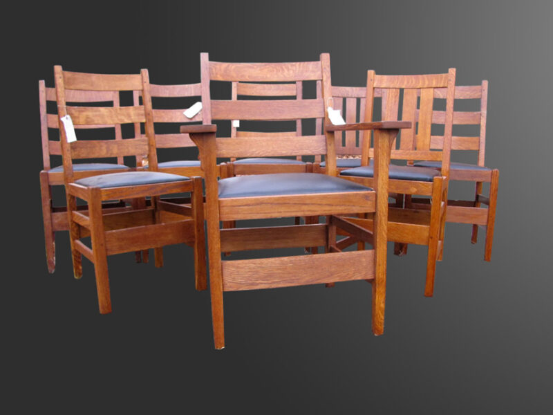 Antique Set of eight Gustav Stickley Chairs w2060 - Image 2