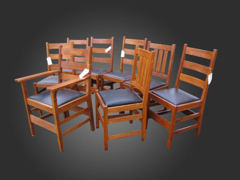 Antique Set of eight Gustav Stickley Chairs w2060